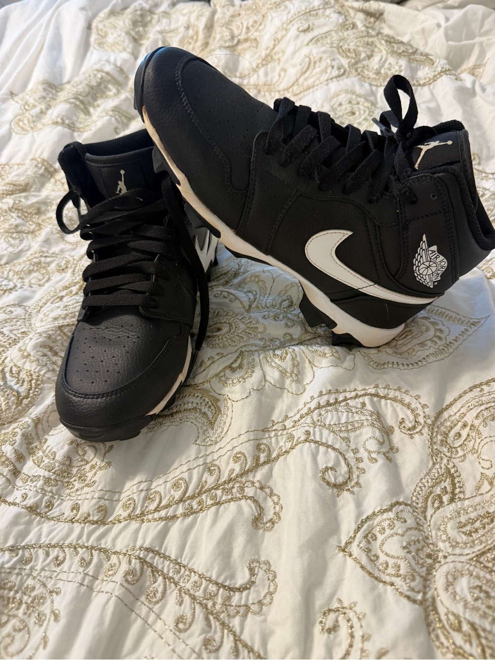 Nike Sz 6Y Air Jordan 1 Mid Youth Cleat Black White Baseball Football